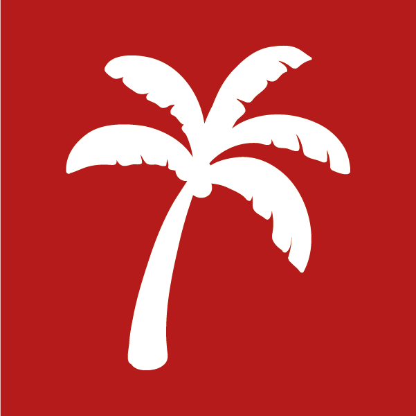 Eine weiße Palme auf rotem Hintergrund.